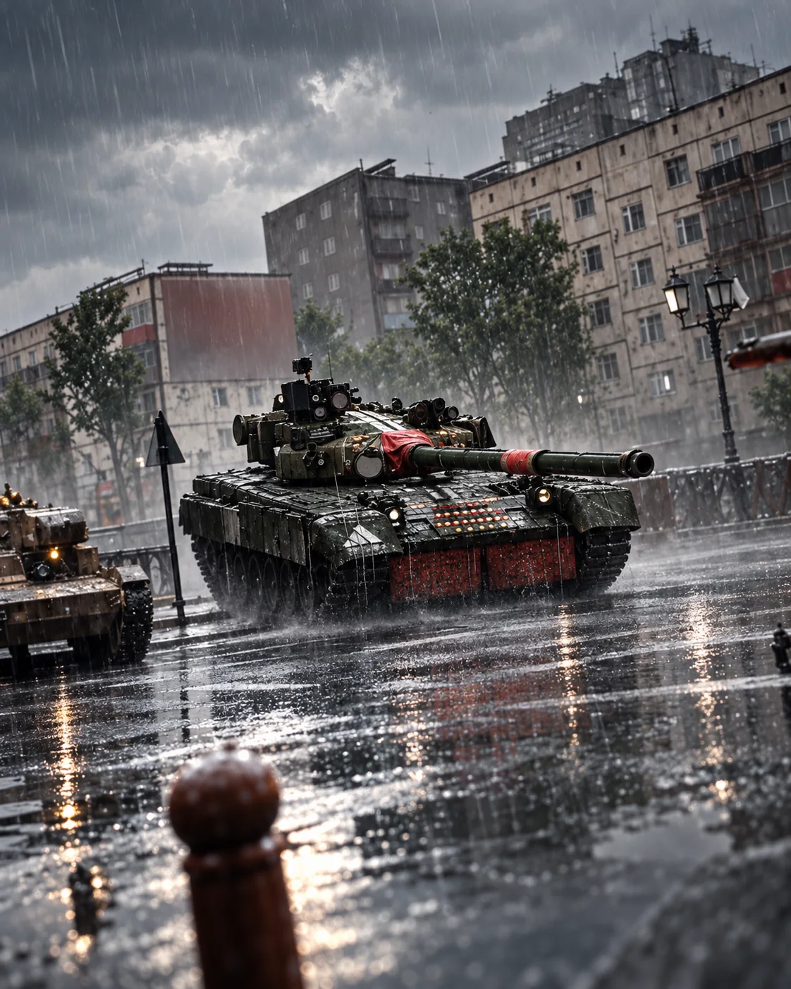 A tank skirmish presented as spontaneous phone footage